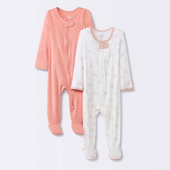 NWT - Baby Girls' 2pk Rainbow So Very Soft Modal Blend Sleep N' Play - Picture 1 of 3
